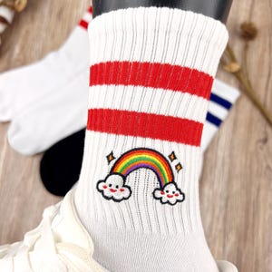 Customized socks, striped socks, team socks, wedding socks, socks embroidered with your name and date, gifts for him or her.