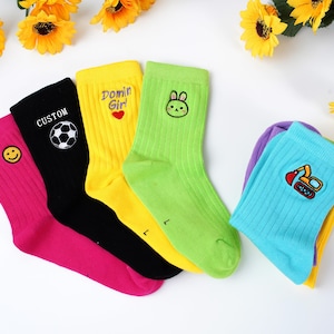 Embroidery Kids Cotton Socks,Custom Name Kids Socks,Gift for Little Girl or Boy athletic socks,Kids Party Gift,Custom Embroidered Socks.