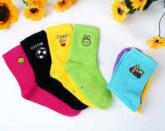 Embroidery Kids Cotton Socks,Custom Name Kids Socks,Gift for Little Girl or Boy athletic socks,Kids Party Gift,Custom Embroidered Socks.