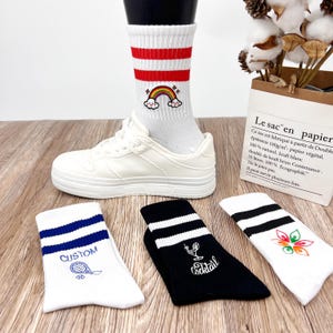 Custom Personalized Socks, Cotton Striped Socks, Personalized Name Socks, Embroidered Socks, Customized Unisex Socks,Bridal Party Socks.