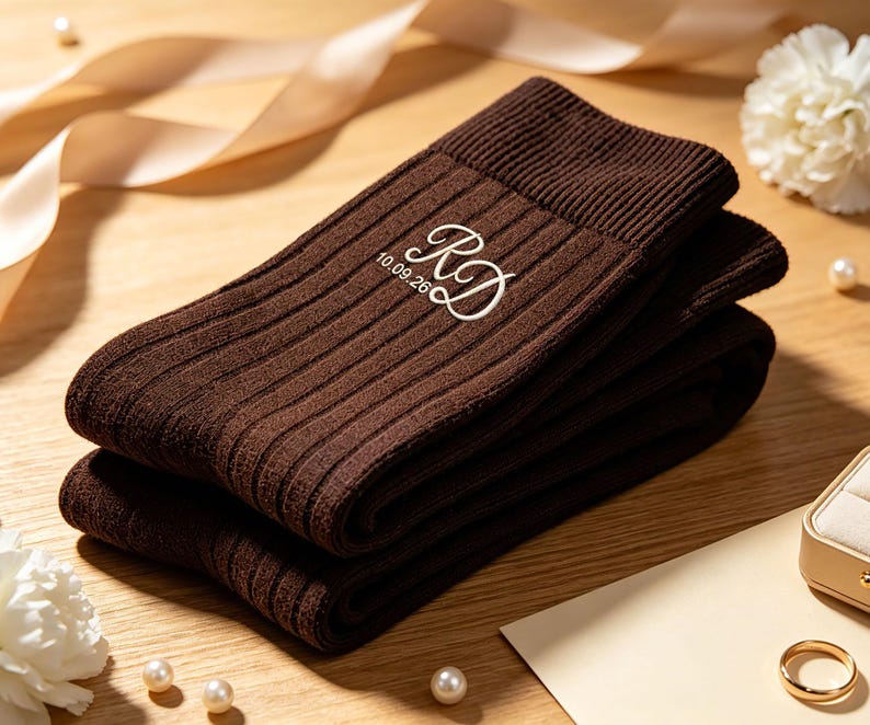 Custom Embroidery Monogrammed Socks,Premium Cotton Mens Socks,Personalized Groomsmen Socks, Bachelor Party & Wedding Favor Gift for Guys image 4
