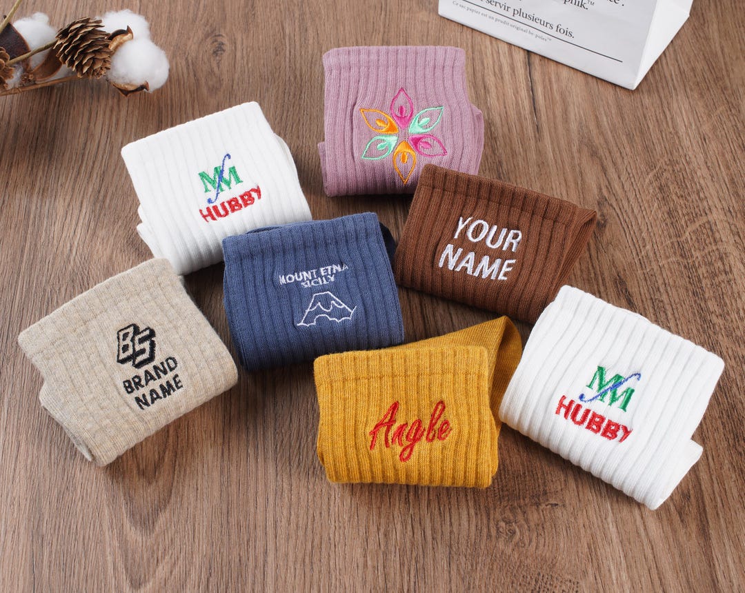 Personalized Embroidery Socks, Custom Text Logo Socks, Unisex Cotton ...