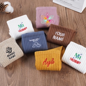 Personalized Embroidery Socks, Custom Text Logo Socks, Unisex Cotton Socks, Party Socks, Creative Gift Idea, Personalized Name / Date Socks
