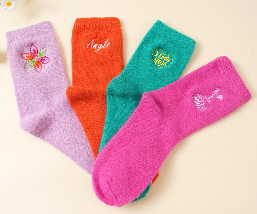 Sticker Wool Sock Included Personalized Embroidered Socks,custom Text Logo Wool Socks,women's ...