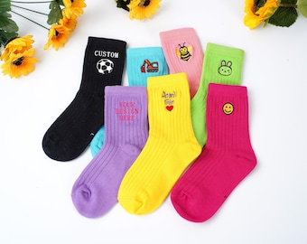 Embroidery Kids Socks,with name,text,logo,Personalised Childrens Socks,Custom kids colorful Socks,athletic socks,unique gift for children.