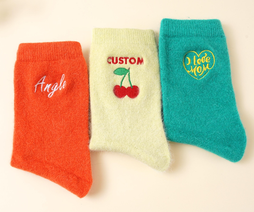 Custom Text Logo Wool Socks, Custom ANGORA Warm Cozy Winter Wool Socks ...