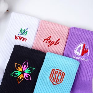 Custom Embroidered Socks,Your Design Text or Logo Socks,personalized men&#39;s and women&#39;s socks, Sports socks,Mom Dad Gift, Gift for Wife.