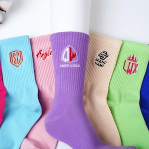 Custom Embroidered Socks,Unisex Cotton Socks With Personalized Text Logo,Name Socks, Mom Dad Socks, Bride Socks,Family Gift.Christmas gift.
