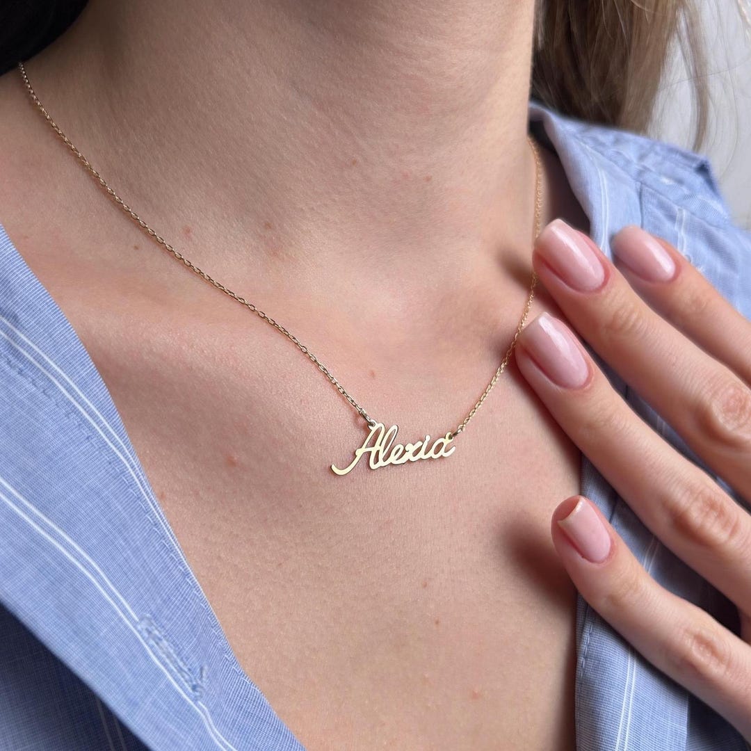8k 14k solid gold cursive name necklace women s name necklace custom