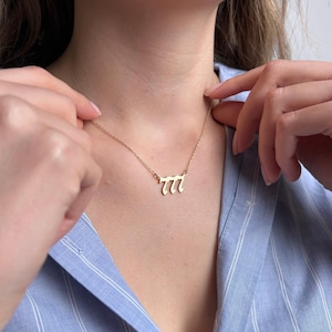 14K Solid Gold Angel Number 777 Necklace | Angel Number Pendant | Guardian Angel Necklace | 222 Necklace | Solid Gold Women&#39;s Necklace |