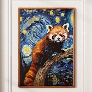 Roter Panda Van Gogh Poster, Panda Poster, Roter Panda Druck, Vincent Van Gogh, Panda-Liebhaber-Geschenk, lustige Pandas, Panda-Mutter-Geschenk, Roter Panda-Geschenk