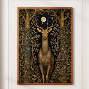 Von William Morris inspirierter Hirsch-Kunstdruck, Natur-Wandkunst, Naturdrucke, Tierdrucke, Wald-Wandkunst, Küche, große Wandkunst-Leinwand