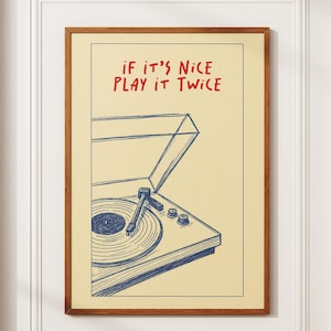 Music Wall Art Play It Twice Record Player Poster Retro Groovy Print Gift Music Lover Home Vintage Exhibition French Poster Trendy Gift