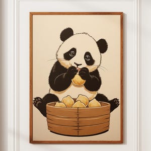 Panda eating Baozi print, Baozi panda Poster Tokyo Art Print baozi Art Japan, Hungry Panda For Kitchen Wall Art, Panda print, wall art, gift