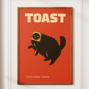 Black Cat Wall Art Print Funny Cat Poster Cute Kitten Illustration Cat Lover Gift Cat Doing Things Bread Wall Decor Christmas Gift Toast Cat