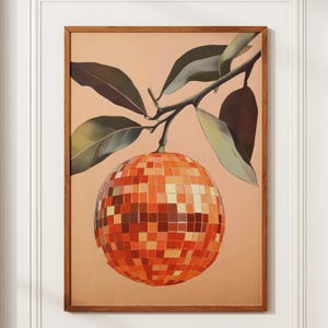 Retro Orange Disco Ball Print, Kitchen Print, Bar Cart Poster, Funky Food Home Decor, Preppy Citrus Fruit Wall Art, DIY Decor, Gift for Her