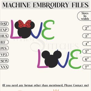 Love Mickey Minnie Head Embroidery Machine Designs Love Heart Instant Digital Download Files