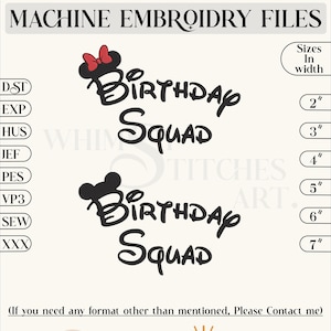 Mickey Birthday Squad, digitale Stickdatei, Minnie Stickerei, Mickey Stickdatei, 6 Größen, Instant Download