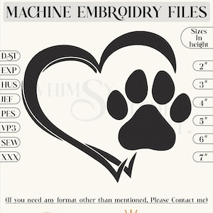 Heart Dog Embroidery Design Cat Pawprint Paw Print Machine Embroidery Pattern 6 Sizes Instant download