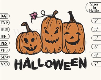 Pumpkin Embroidery Design: Three Smile Faces (6 Sizes) (Instant Download)