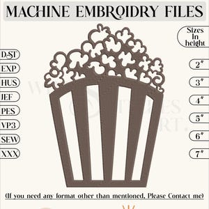 Popcorn - Machine Embroidery Design, Popcorn Bag Embroidery Pattern, Popped Corn Bag Embroidery Design, 6 Sizes