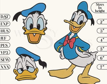 Donald Duck Embroidery Design Machine Embroidery Design Bundle Happy Donald Duck Head Embroidery Design File ,6 Sizes