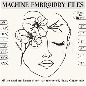 Floral woman embroidery design, 6 Sizes ,Instant Download
