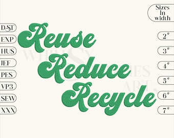 Reduce Recycle Reuse Embroidery Design: Earth Day Logo (Instant Download)