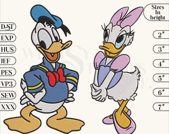 Loving Donald and Daisy Duck Bundle Embroidery Design, Daisy Duck Embroidery Design, Donald Duck Embroidery Files, 6 Sizes, Instant Download