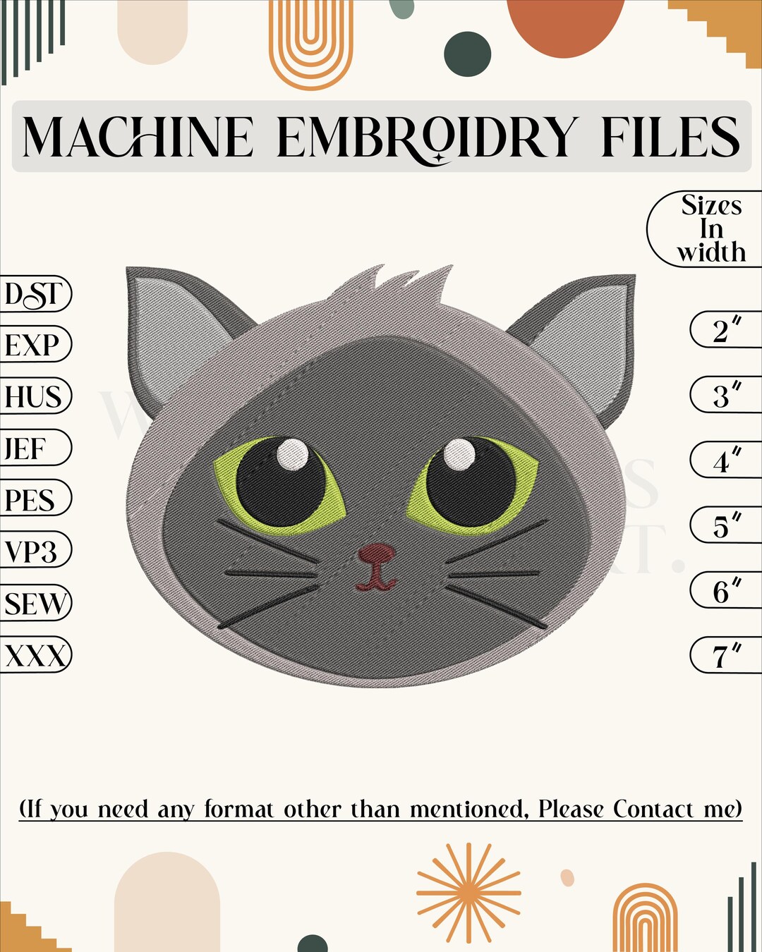 Cute Cat Machine Embroidery Design, 6 Sizes (instant Download) - Etsy
