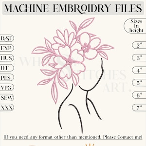 Woman with flowers embroidery design,6 Sizes ,Instant Download