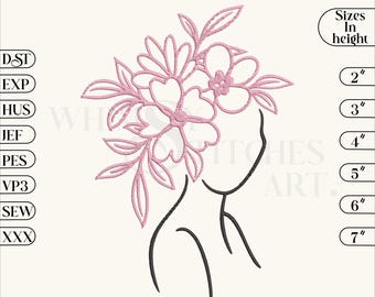 Woman with flowers embroidery design,6 Sizes ,Instant Download