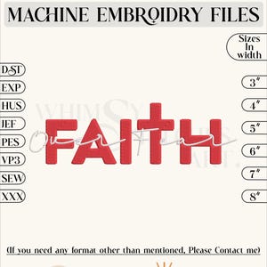Faith Embroidery Design, Machine embroidery file, Digital download,6 Sizes
