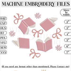 Coquette Book Embroidery Design: Bow Bookish, 6 Sizes (Instant Download)