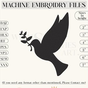 Dove Embroidery Design - Peace Embroidery Design - Bird Embroidery Design - Machine Embroidery Design - 6 Sizes - Instant Download