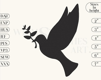 Dove Embroidery Design: Peace Bird Machine Embroidery (Instant Download)