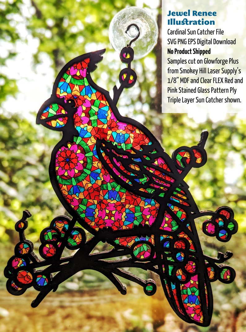 Sun Catcher Cut Designs: Cardinal Ornament SVG EPS PNG Cutting File Download image 2