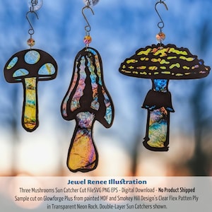 Disegni di taglio Sun Catcher: download del file di taglio del pacchetto SVG di tre ornamenti di funghi immagine 7