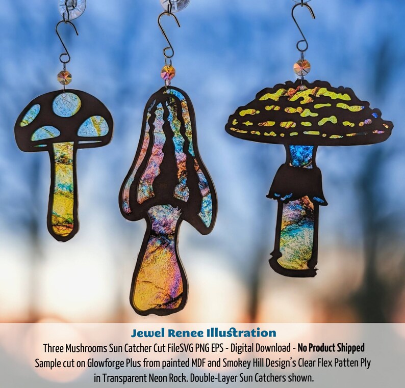 Sun Catcher Cut Designs: Three Mushroom Ornaments SVG Bundle Cutting File Download image 7