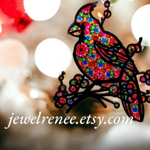 Sun Catcher Cut Designs: Kardinal Ornament SVG EPS PNG Schneidedatei Download