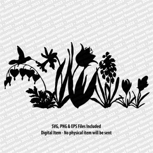 SVG Bundle - Spring Flower Silhouettes with Hummingbird Instant Download