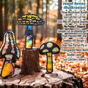 Sun Catcher Cut Designs: Three Mushroom Ornaments SVG Bundle Cutting File Download image 2