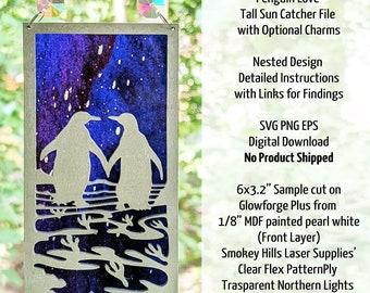 Sun Catcher Cut Designs: Penguin Love - SVG EPS PNG Cutting File Download