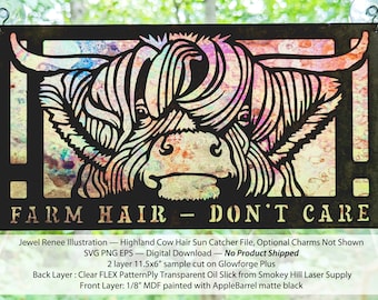 Sun Catcher Cut Designs: Highland Cow Farm Hair Don't Care - SVG EPS PNG Cutting File Download