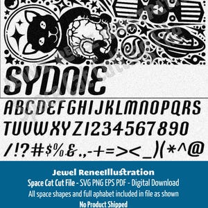 Vector art cut file design of Cat in bubble space helmet hugging astronaut surrounded by galaxy of stars