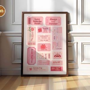 Valentinstag, Ticketdruck, Eintrittskartendruck für Geschenk, Eintrittskartendruck für Geschenk, Duschkaraoke Ticket Druck, Retro Wandkunst, Liebeswandkunst