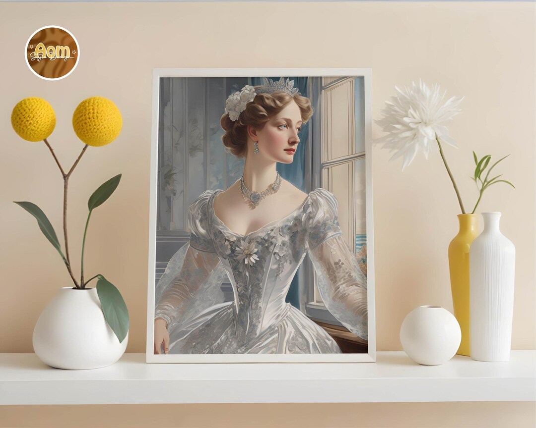 Victorian Lady Portrait Wall Art – Elegant Vintage Woman in White Dress ...
