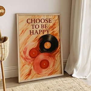 Wählen Sie, glücklich zu sein Wandkunst, Retro Vinyl Sunset Zitat Poster, Boho Minimalist Digitaldruck, Inspirational Download Decor, Wand Kunst CD