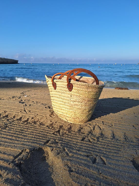Hand-woven Beach Basket, Braided Leather Handles, Cotton  display picture 1