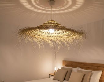 Hanglamp met parasol van palmblad – Natuurlijke boho lampenkap – Handgemaakte ambachtelijke verlichting – Marokko